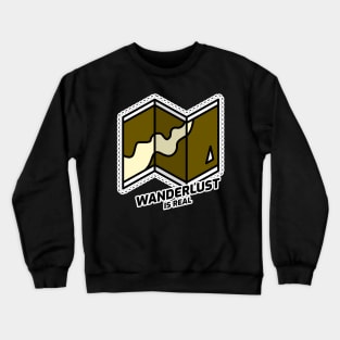 Wanderlust Is Real - Map Graphic With Black Text Design Crewneck Sweatshirt